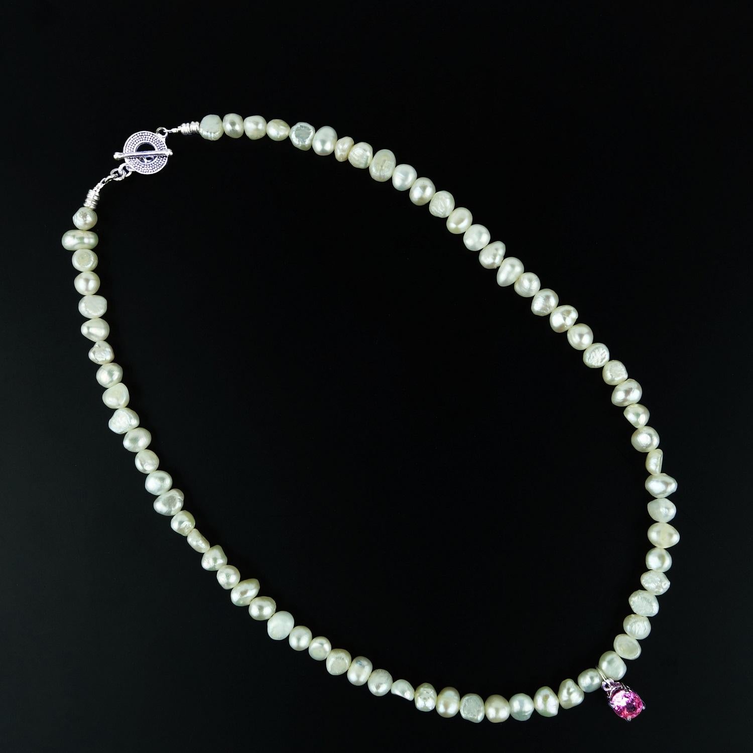 AJD White Pearl Choker Necklace with Pink Spinel In New Condition In Raleigh, NC