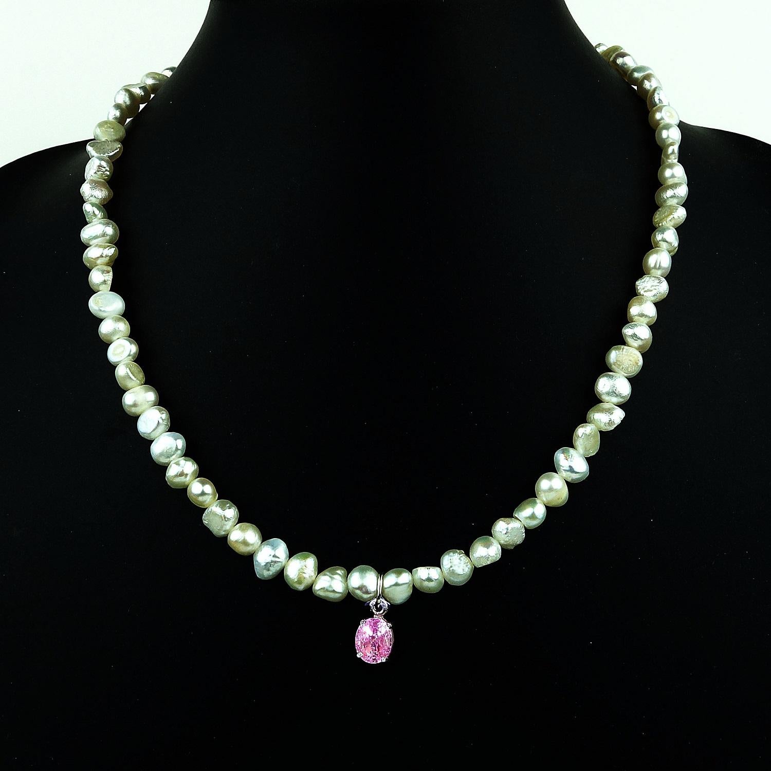 Women's AJD White Pearl Choker Necklace with Pink Spinel
