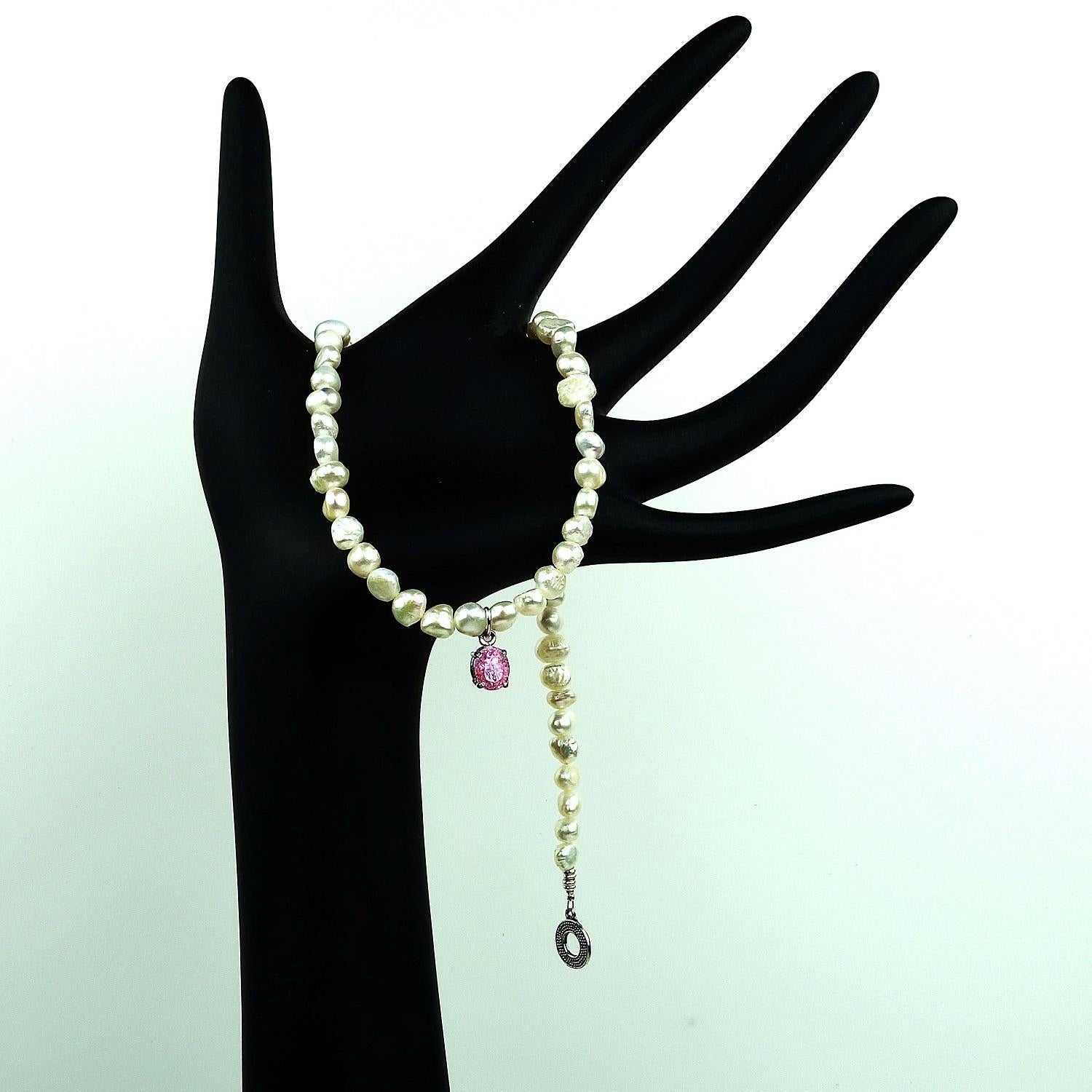 AJD White Pearl Choker Necklace with Pink Spinel 1