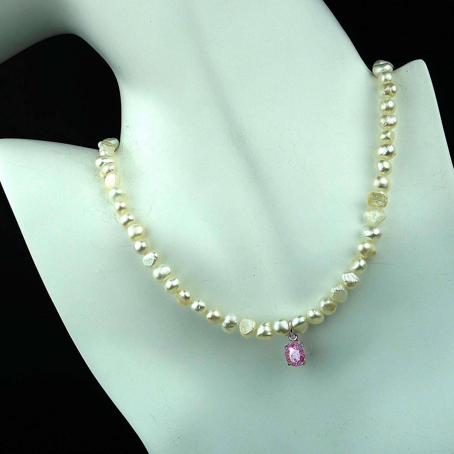 AJD White Pearl Choker Necklace with Pink Spinel 2