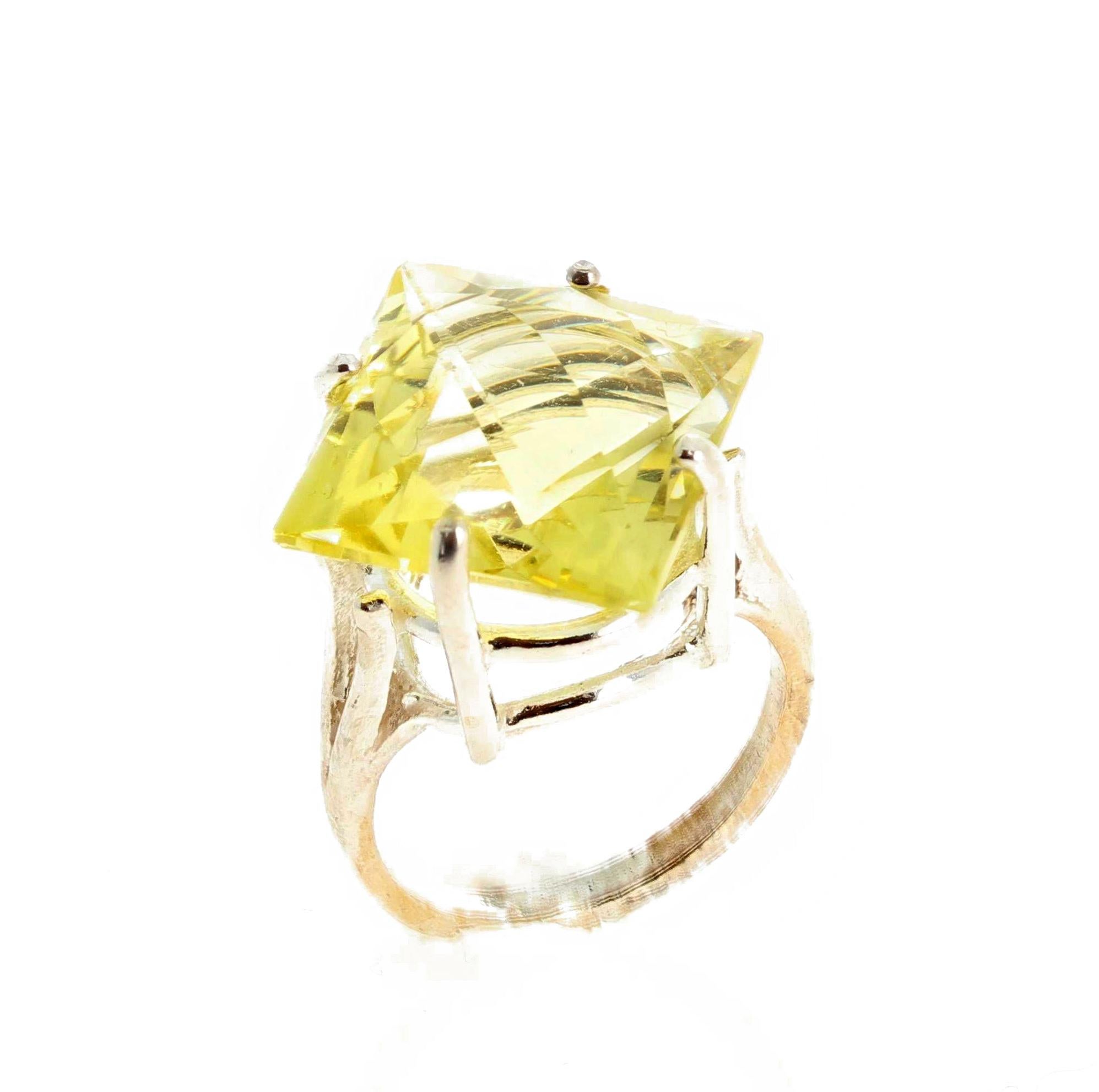 Women's AJD Glittering 12 Cts Lemon Quartz Sterling Silver Glamorous Cocktail Ring