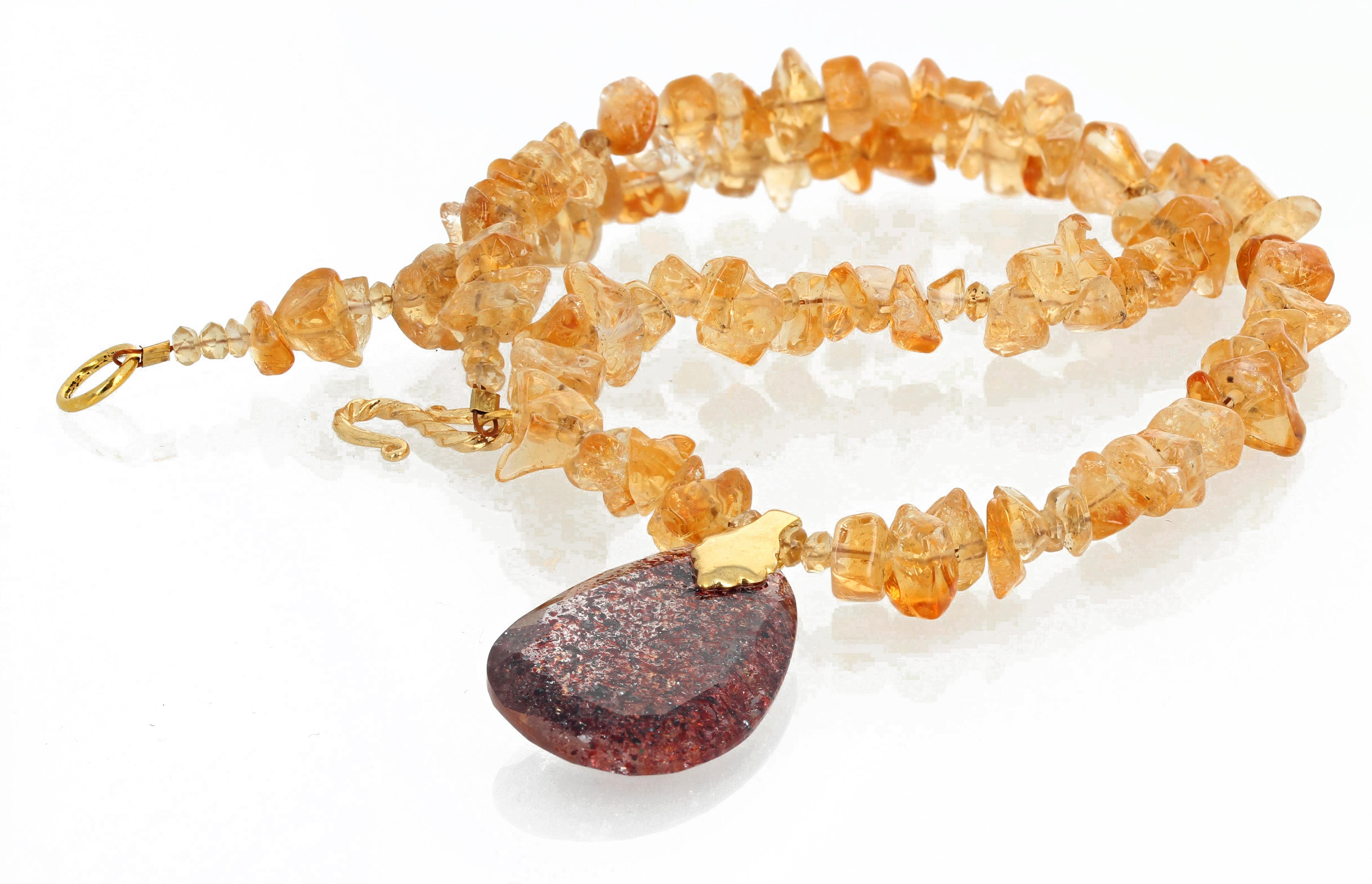 AJD Natural Strawberry Titanium Gemstone & Citrine Chips Glittering 19