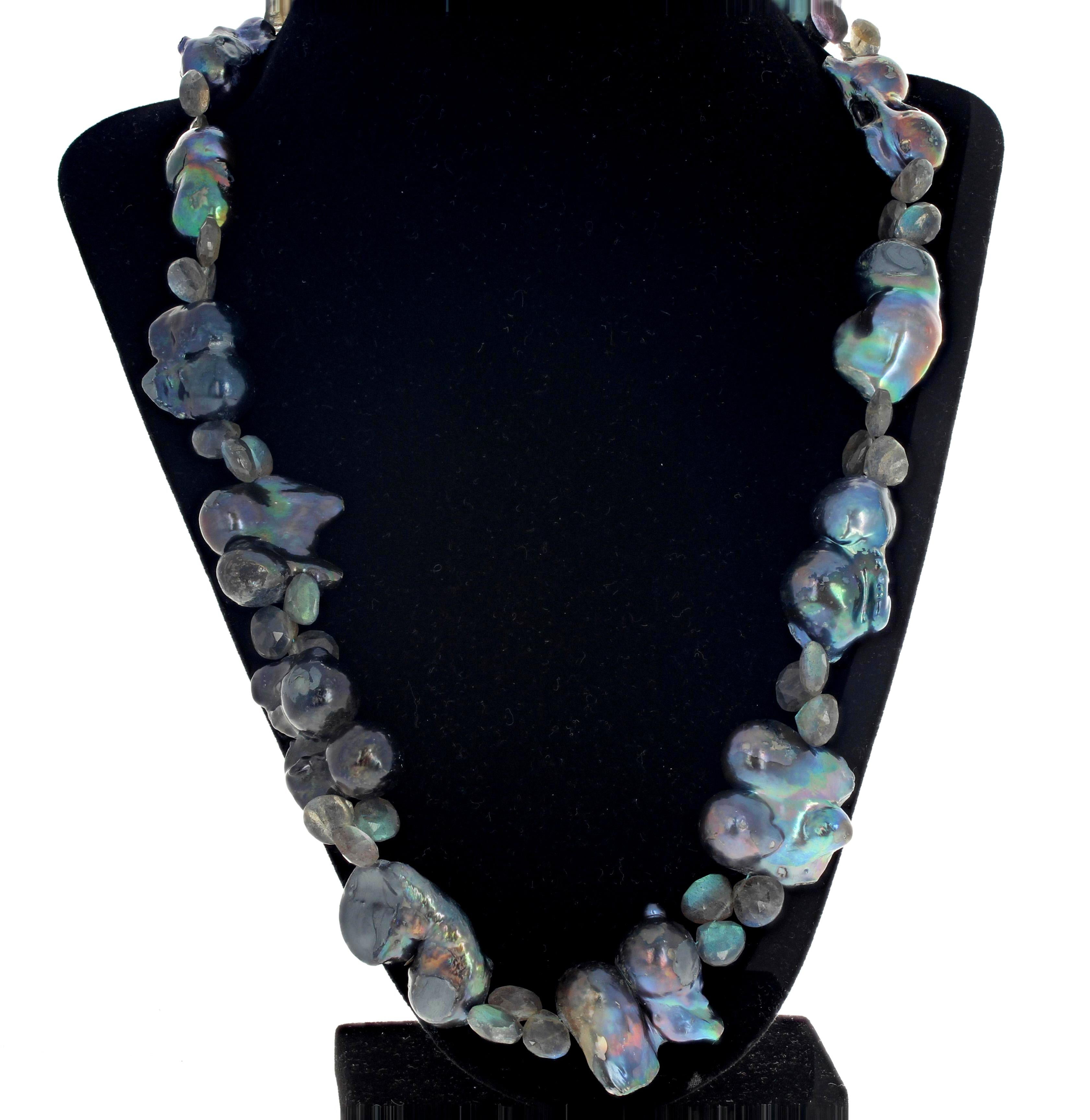 Peacock Pearls and Labradorite Necklace 1