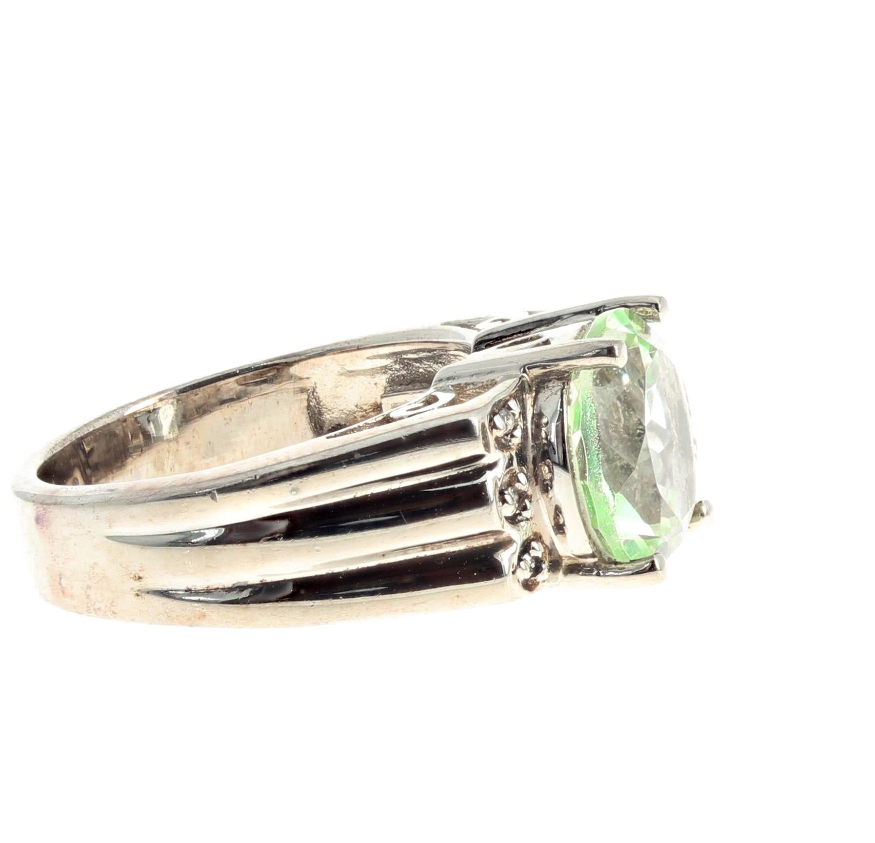Gemjunky Gorgeous 3 Cts Green Amethyst Topaz Sterling Silver Ring 1