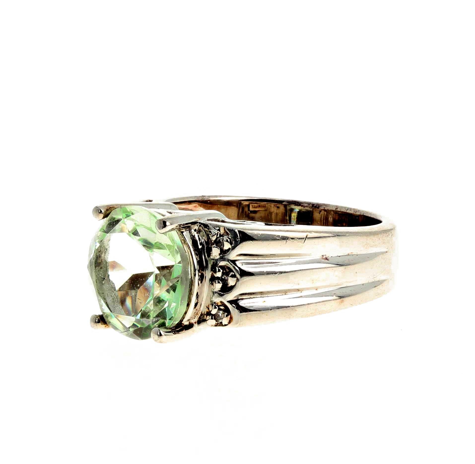 Round Cut Gemjunky Gorgeous 3 Cts Green Amethyst Topaz Sterling Silver Ring