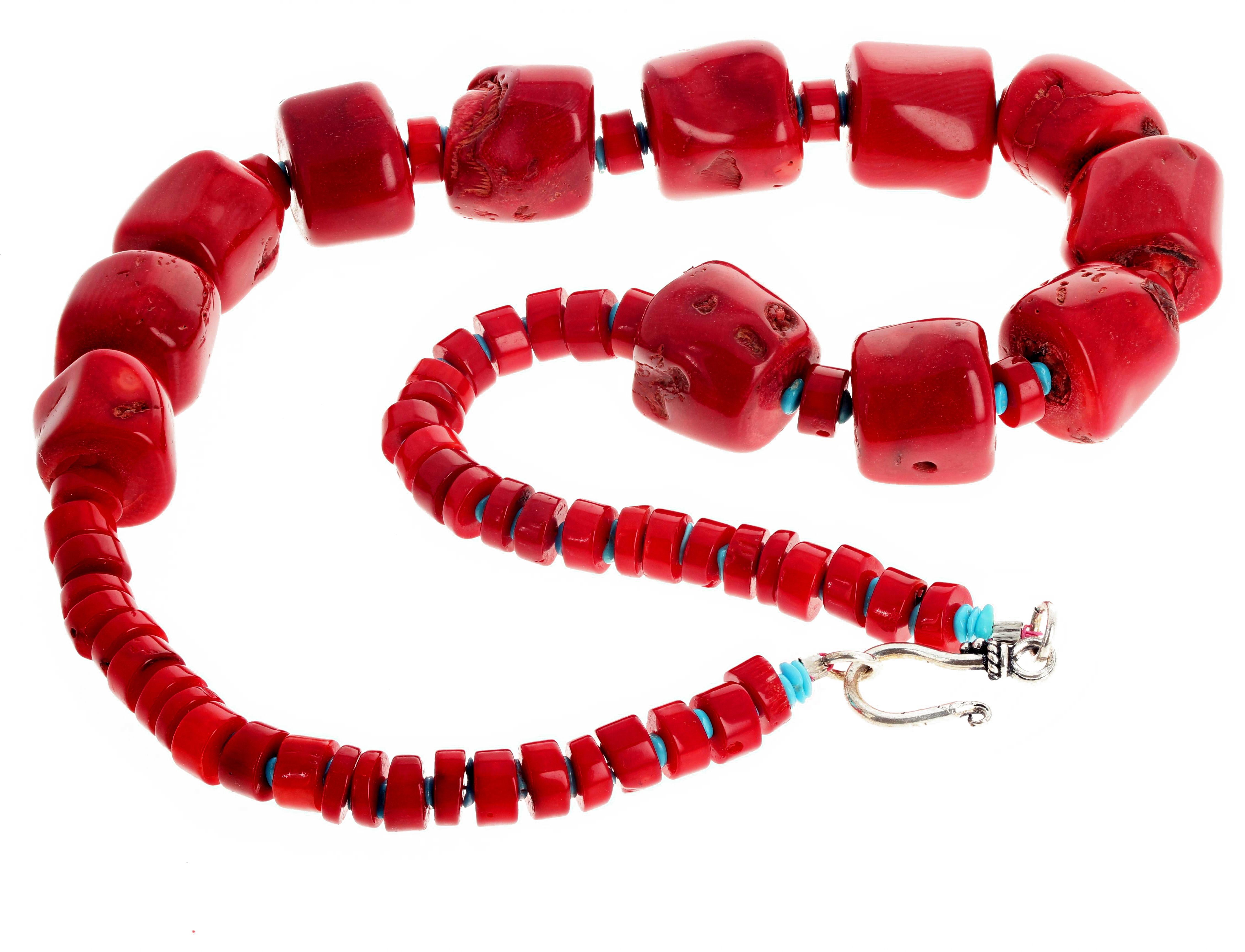 Red Bamboo Coral and Turquoise Necklace In New Condition In Raleigh, NC