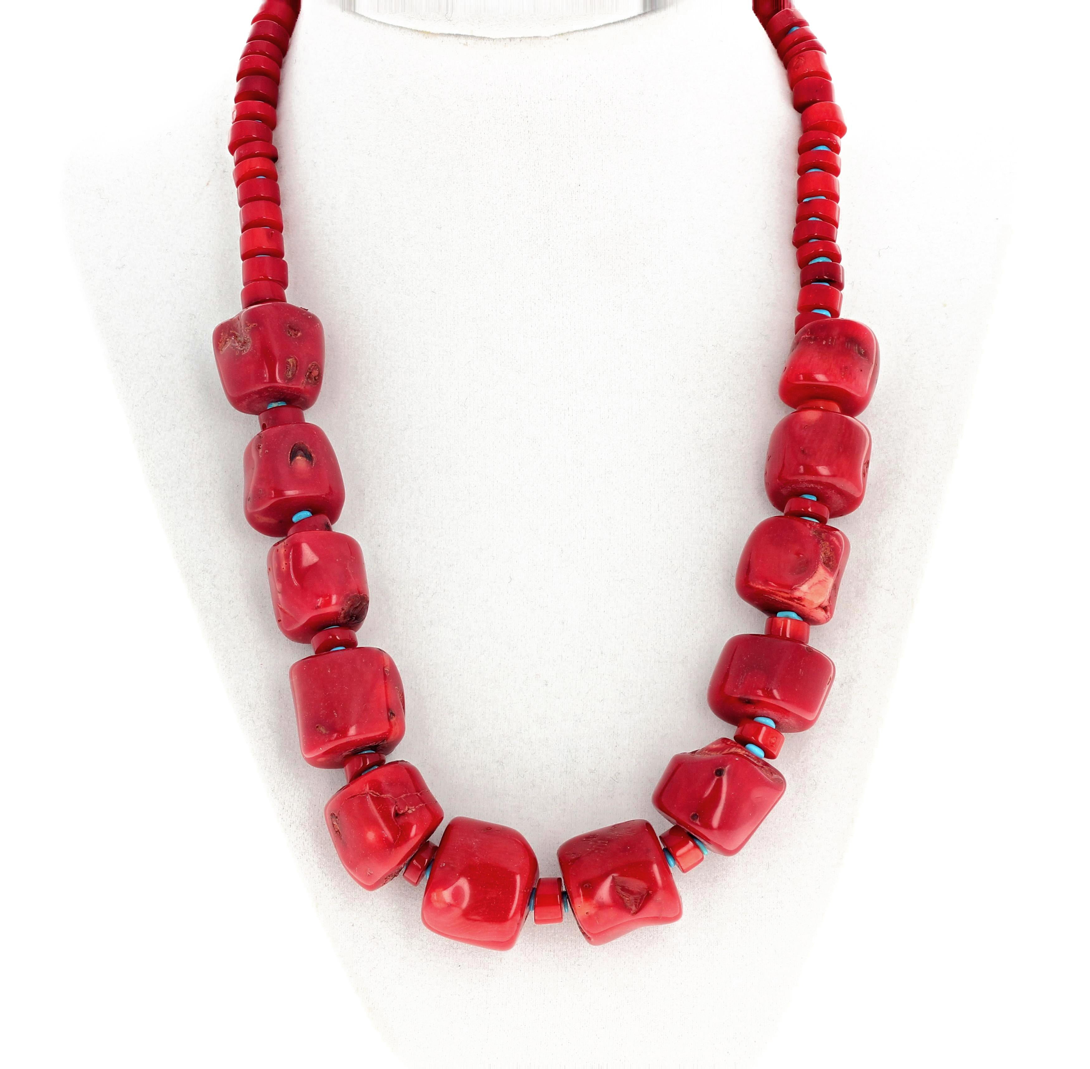Red Bamboo Coral and Turquoise Necklace 1