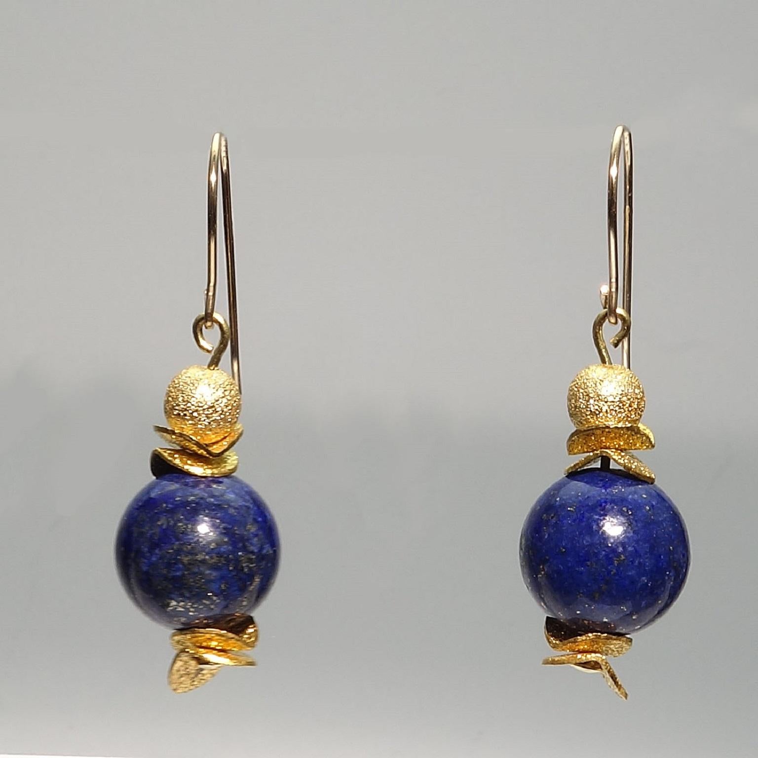 Women's or Men's Lapis Lazuli Earrings with Gold French hooks