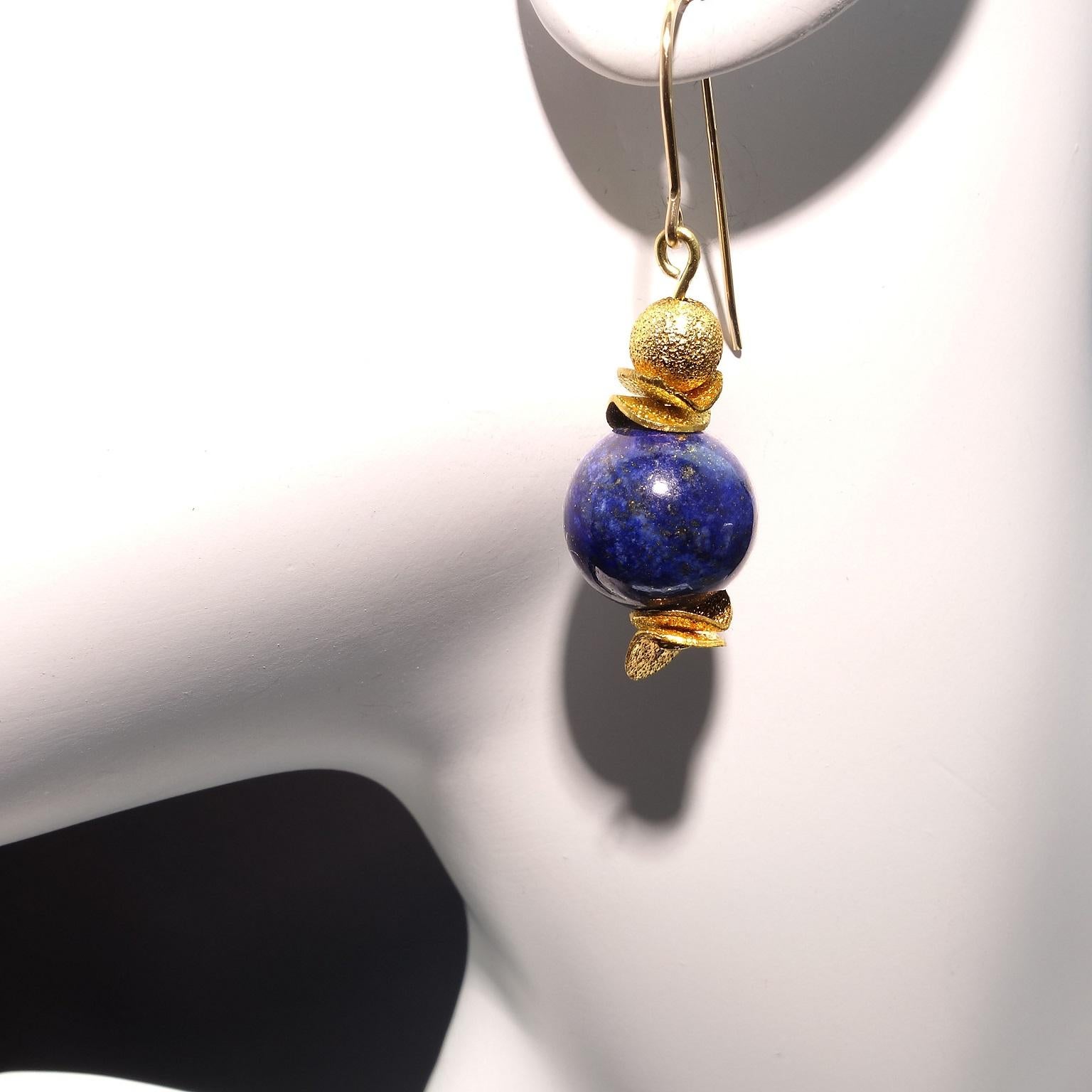 Lapis Lazuli Earrings with Gold French hooks In New Condition In Raleigh, NC
