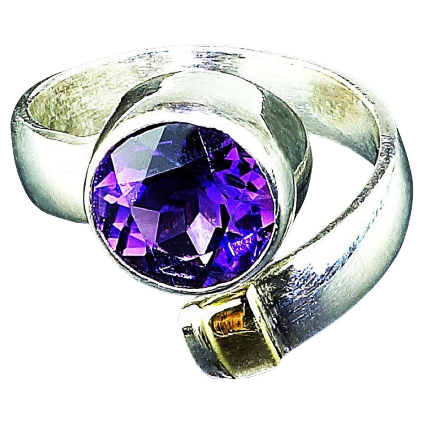 Artisan AJD Crossover Amethyst and Sterling Ring with 14K gold accent   For Sale