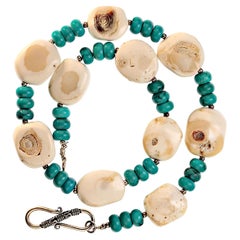 AJD 18 Inch Perfect Summer White Coral and Turquoise Necklace Great Gift!