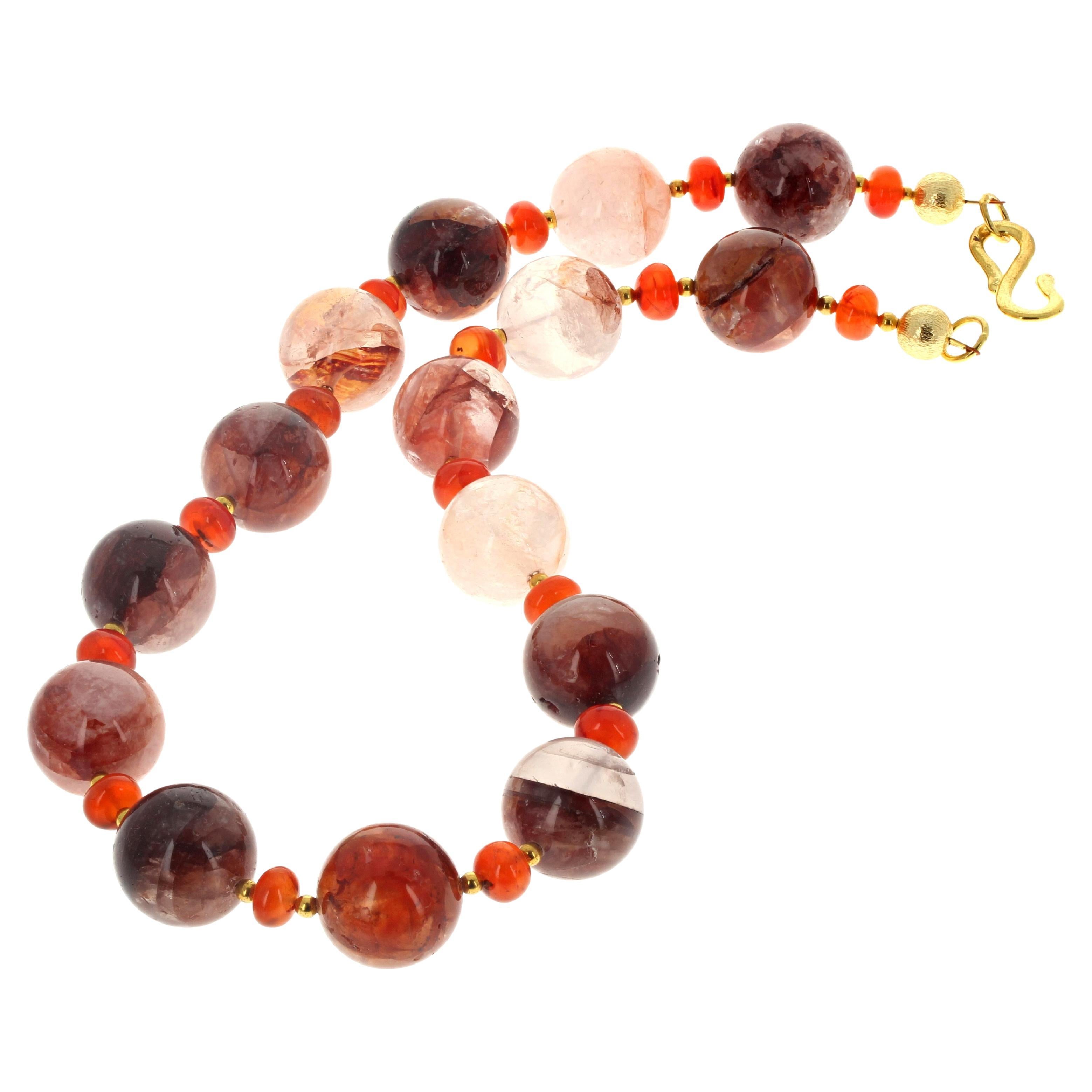 AJD Beautifully Elegant Strawberry Quartz & Real Dramatic Carnelian 19"Necklace