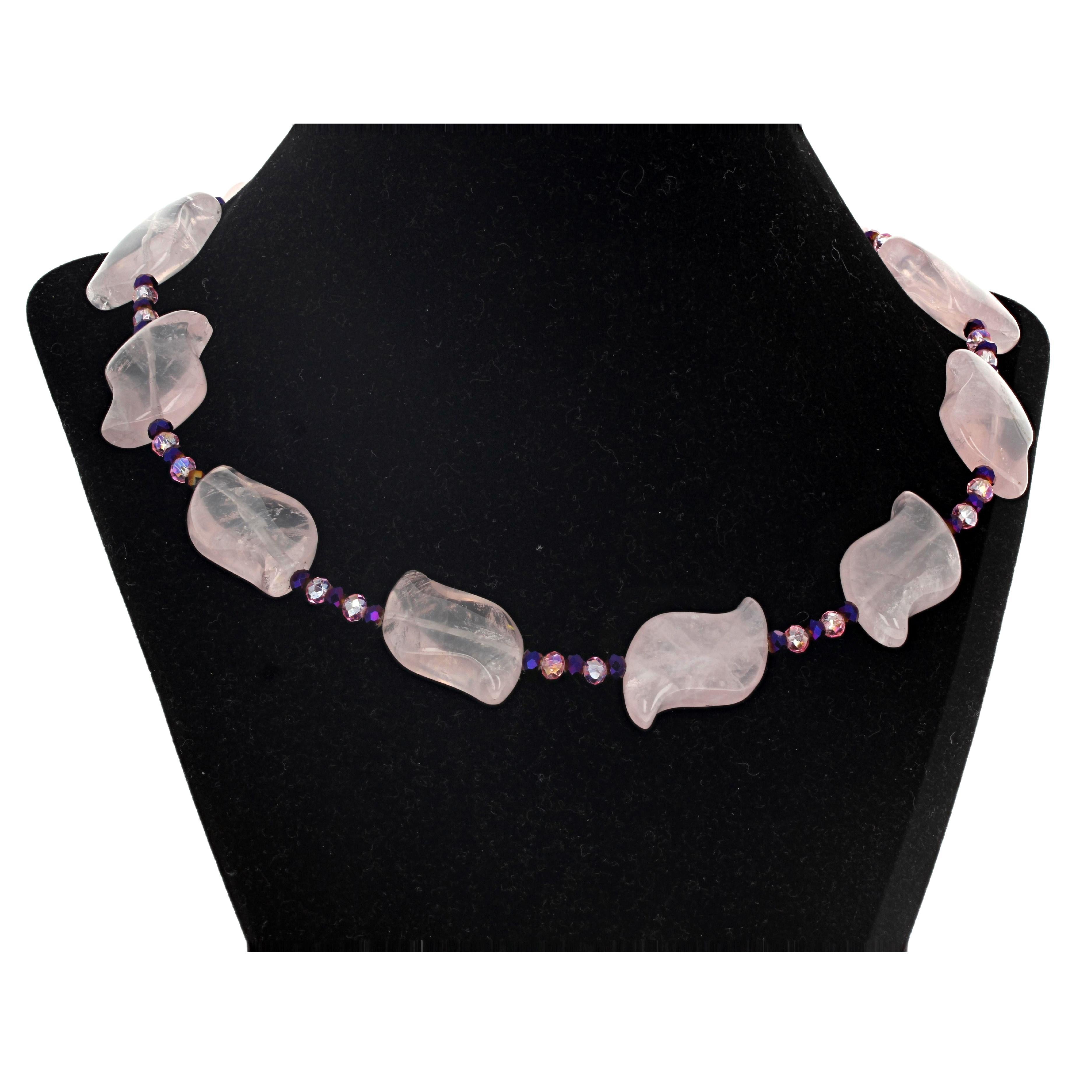 AJD Natural Brazilian Pink Quartz & Real Amethyst 18" Necklace For Sale