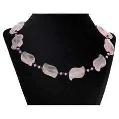 AJD "Fun for lunch" Natural Pink Quartz & Real Amethyst 18" Necklace