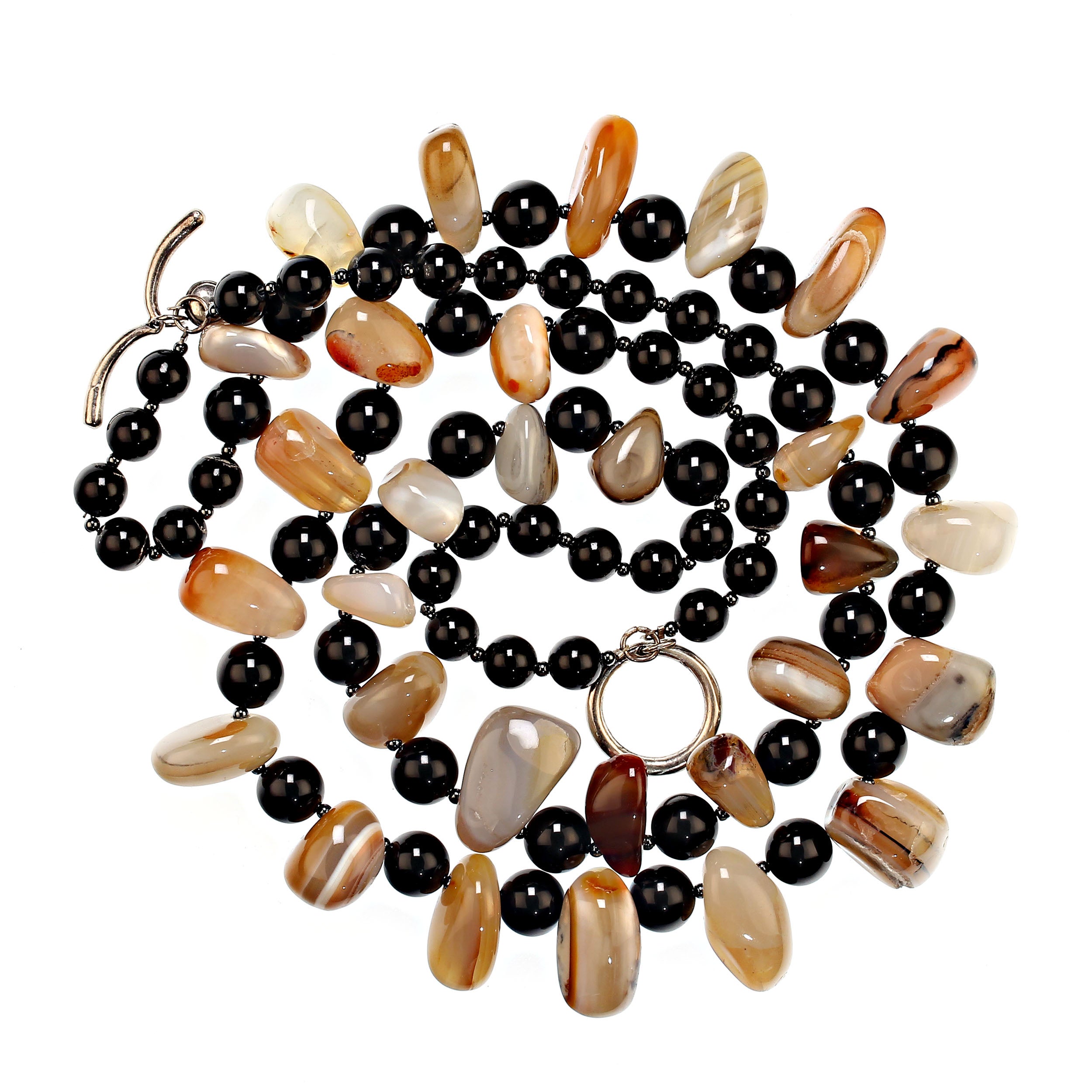 AJD Stunning Botswana Agate Nugget and Black Onyx Two strand necklace For Sale