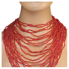 AJD Collier de perles de rocaille multibrins rose