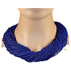 AJD Elegance, Statement Bright blue 22 Inch Seed bead Necklace (Collier de perles de rocaille)
