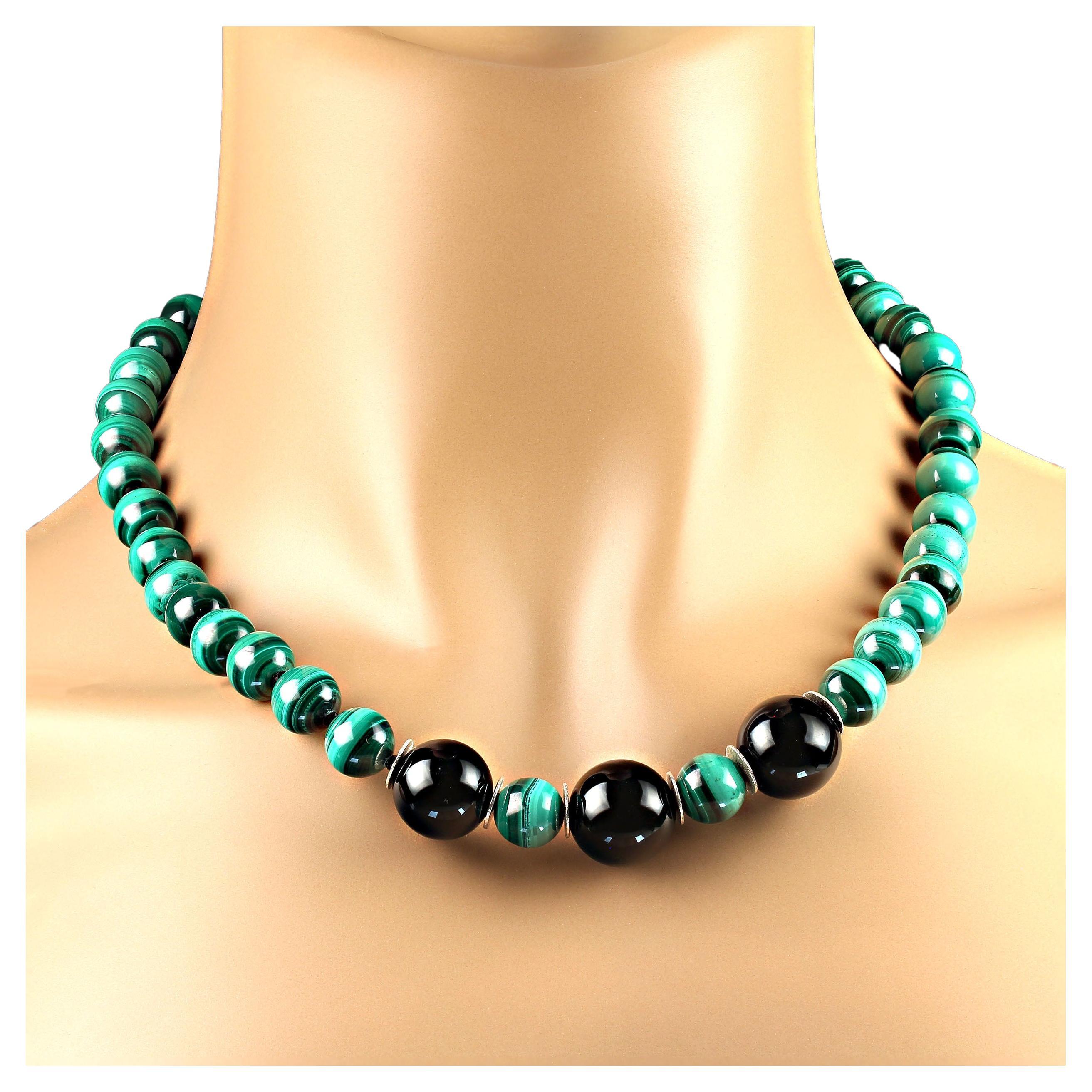 AJD Magnificent Malachite 20 inch necklace with Spinel and Onyx  Great Gift! For Sale