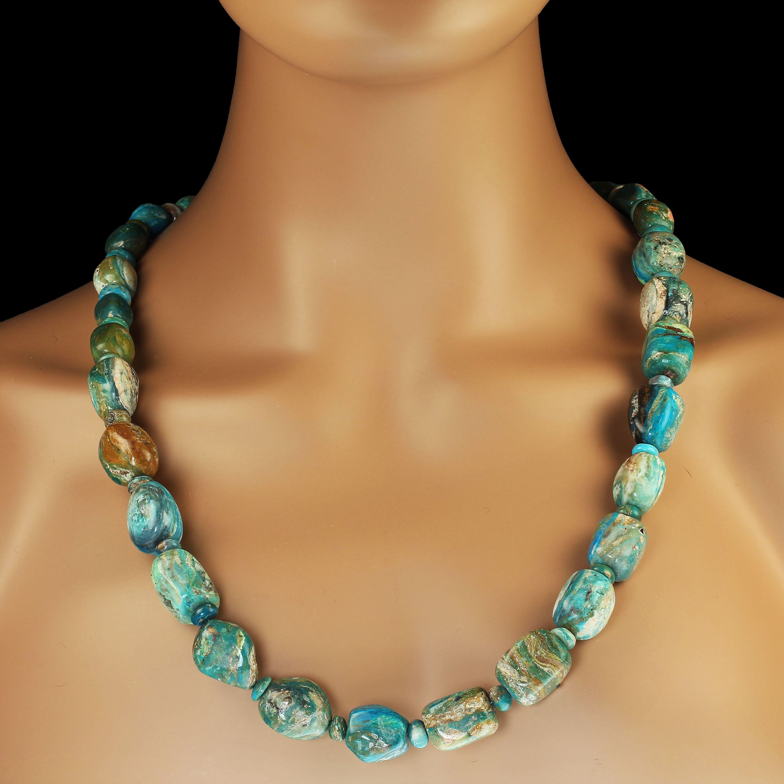 AJD 28 Inch Blue Peruvian Opal Nugget Necklace For Sale