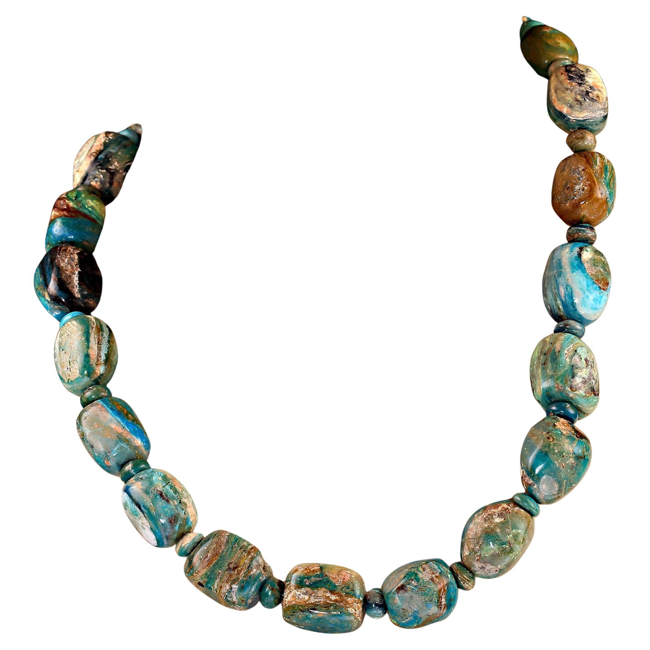 AJD 28 Zoll Blauer peruanischer Opal Nugget Halskette im Angebot