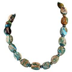 AJD 28 Zoll Blauer peruanischer Opal Nugget Halskette