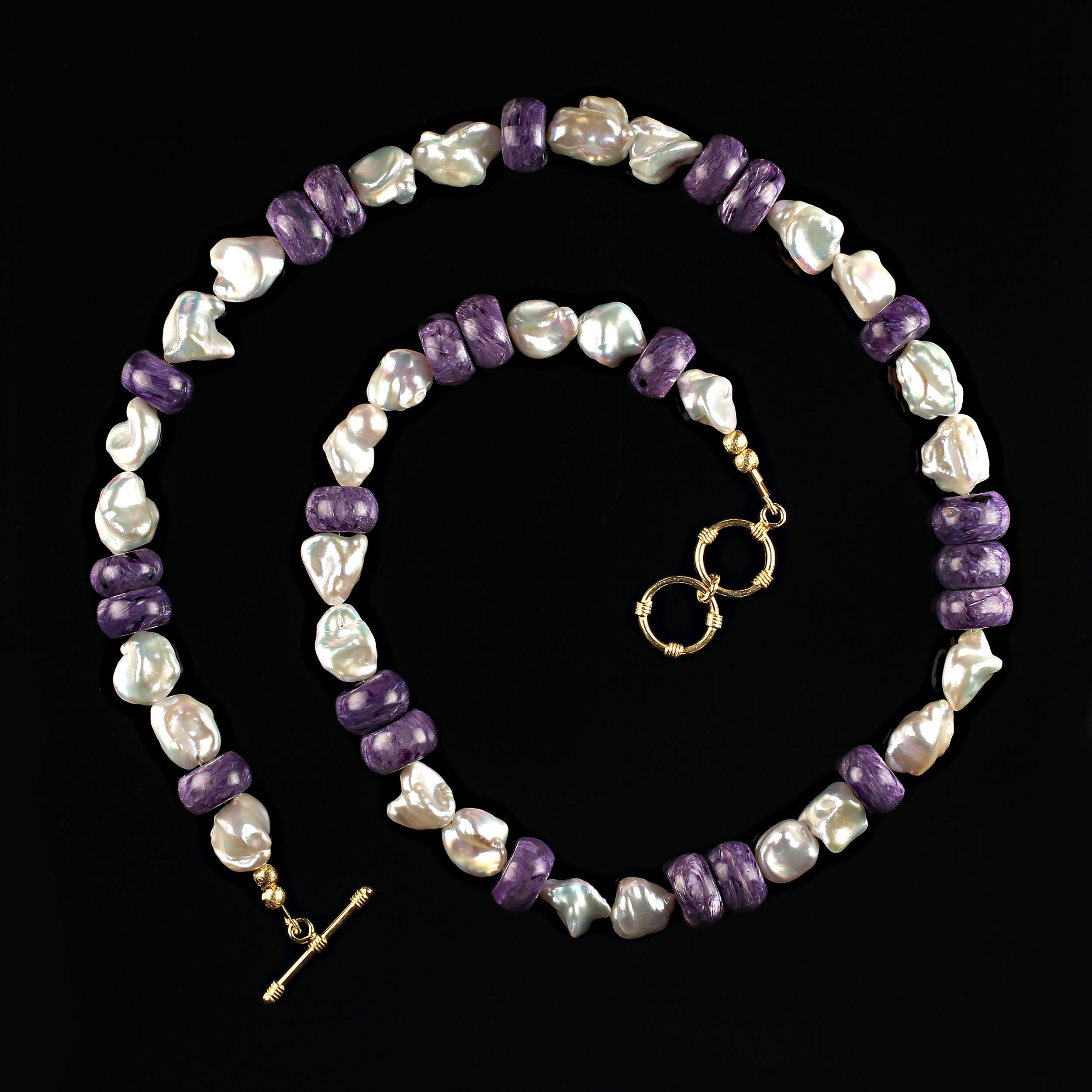 AJD Versatile and Elegant White Pearl and Purple Charoite Necklace For Sale