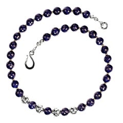 21-Inch Blue Sapphire Necklace with Silver Lava Rock by Aria Jewelry