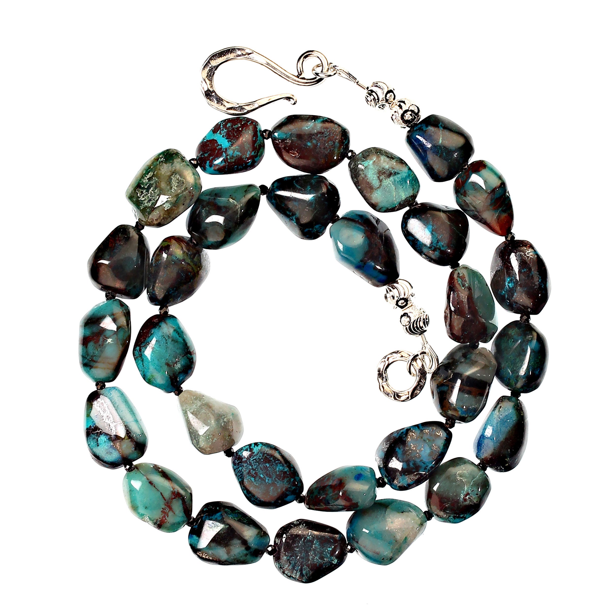 AJD Impresionantes Pepitas de Azurita Africana de Forma Libre de 20 Pulgadas con Plata de Ley en venta