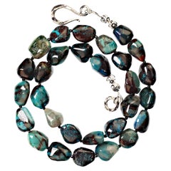 20-Inch African Azurite Beaded Necklace with Black Spinel Accents
