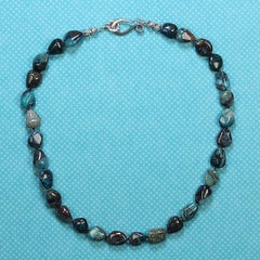20-Inch African Azurite Beaded Necklace with Black Spinel Accents