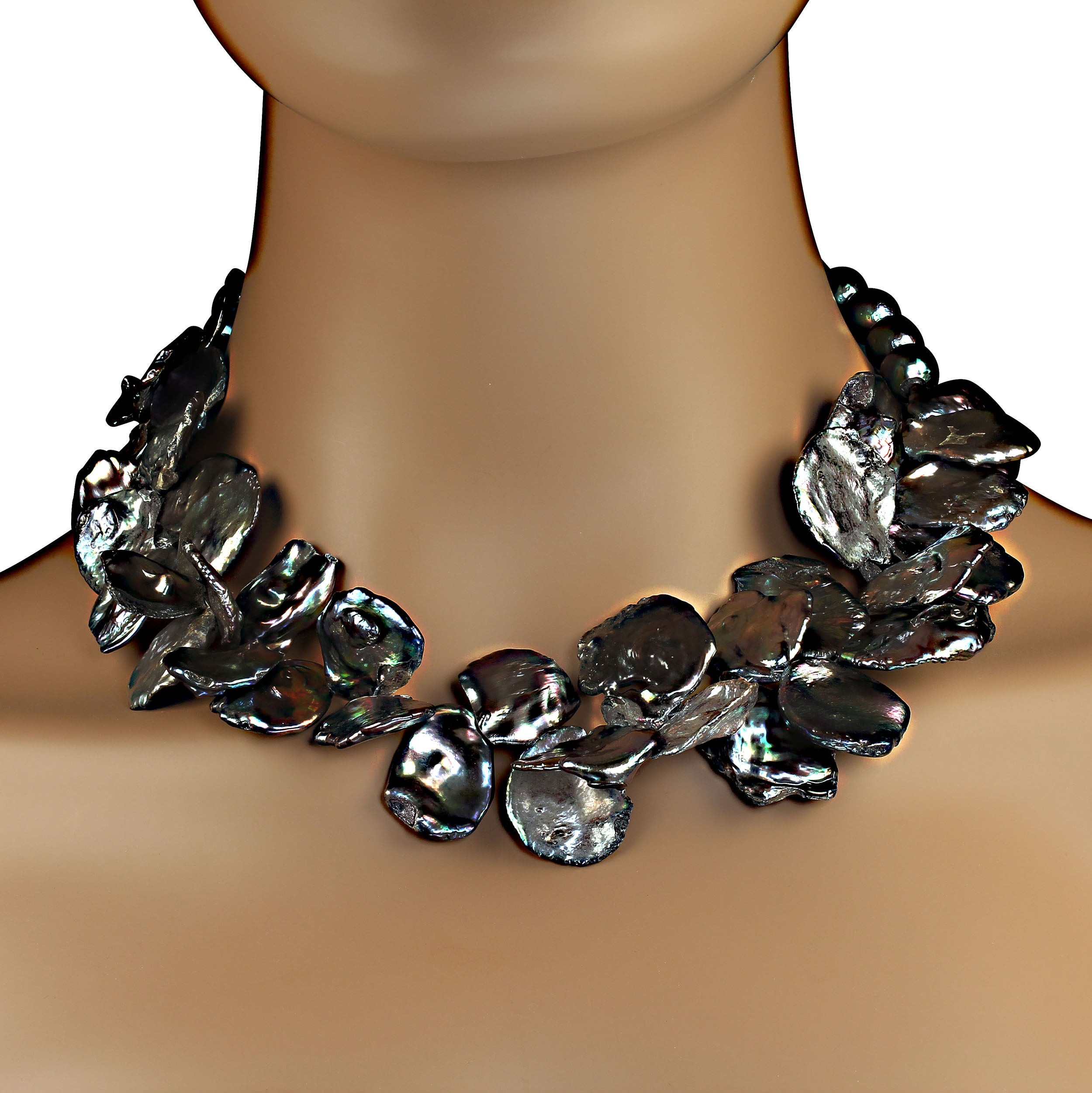 AJD Iridescent Peacock Pearl Petals necklace 17 Inches  Great Gift! For Sale