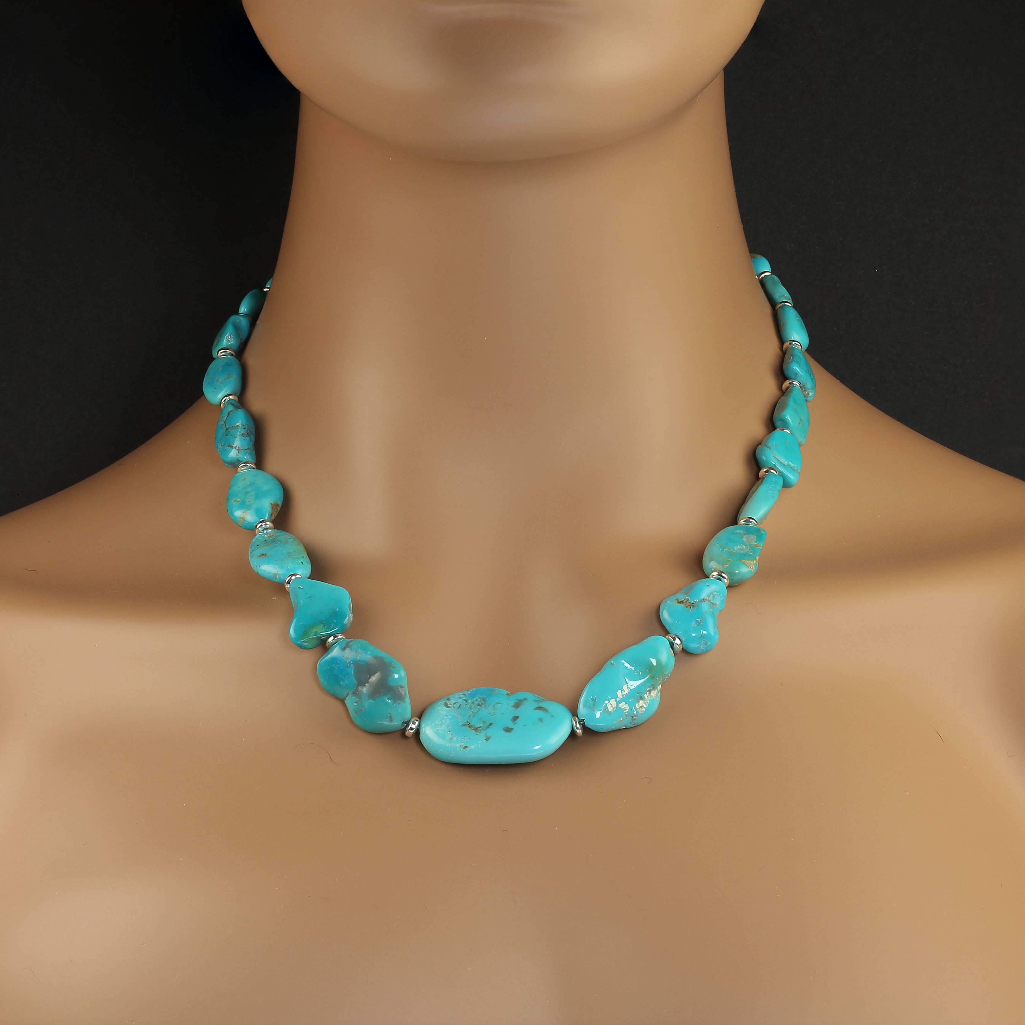 AJD 19 Inch Sleeping Beauty Turquoise Nugget necklace  Great Gift! For Sale