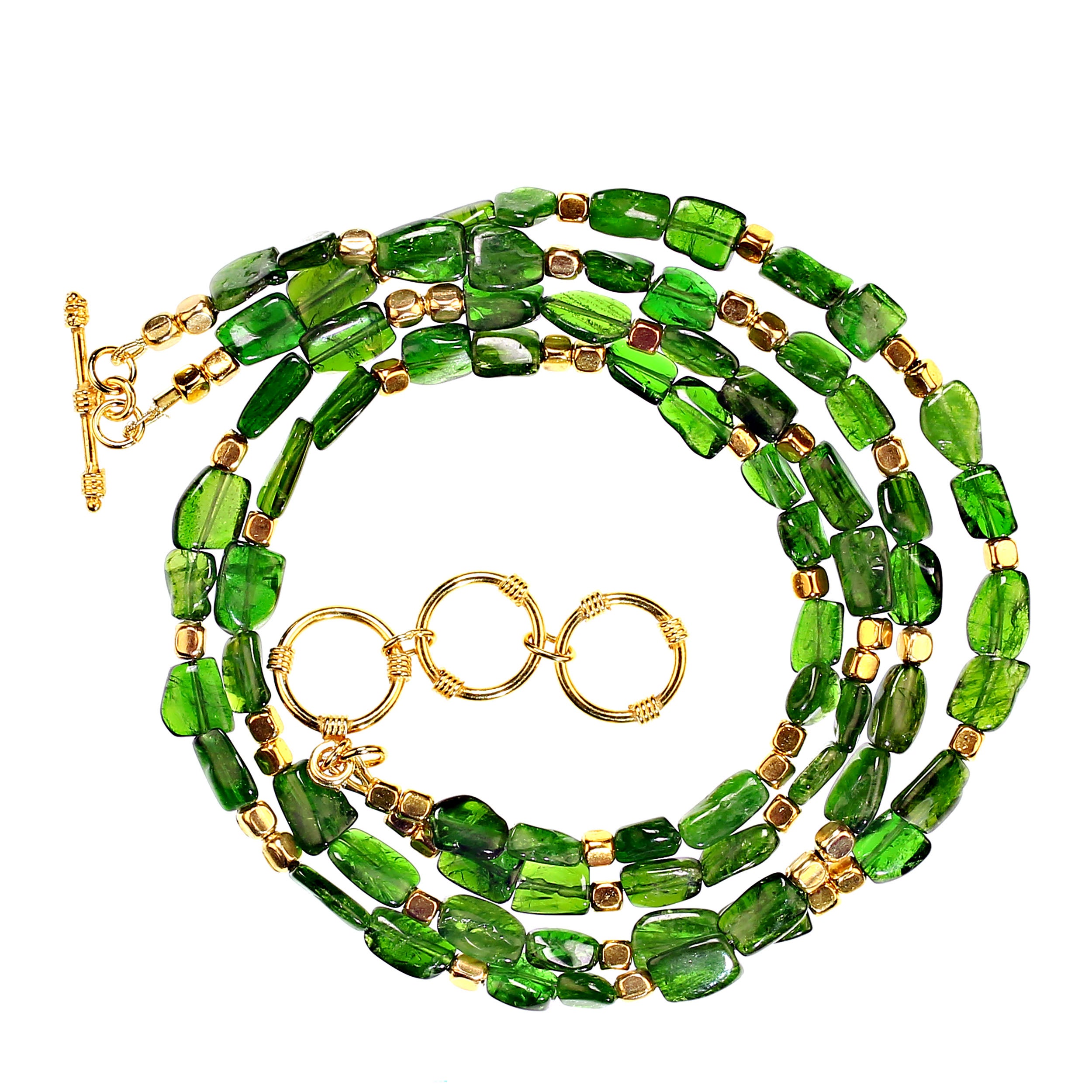 AJD Brilliant Green Chrome Diopside Necklace with Goldy Accents  Great Gift! For Sale