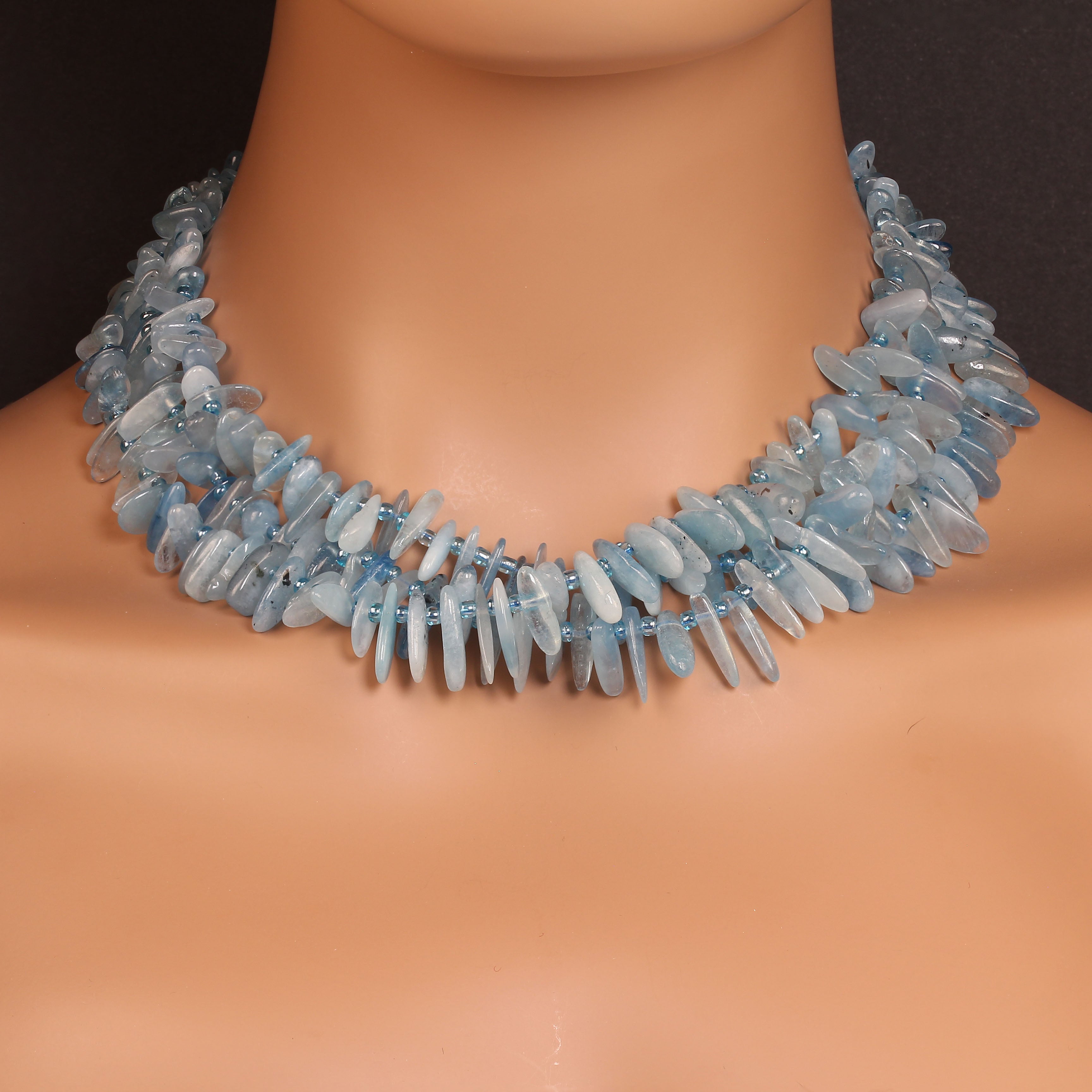 17 Inches Elegant Aquamarine Three strand necklace  Terrific Gift!