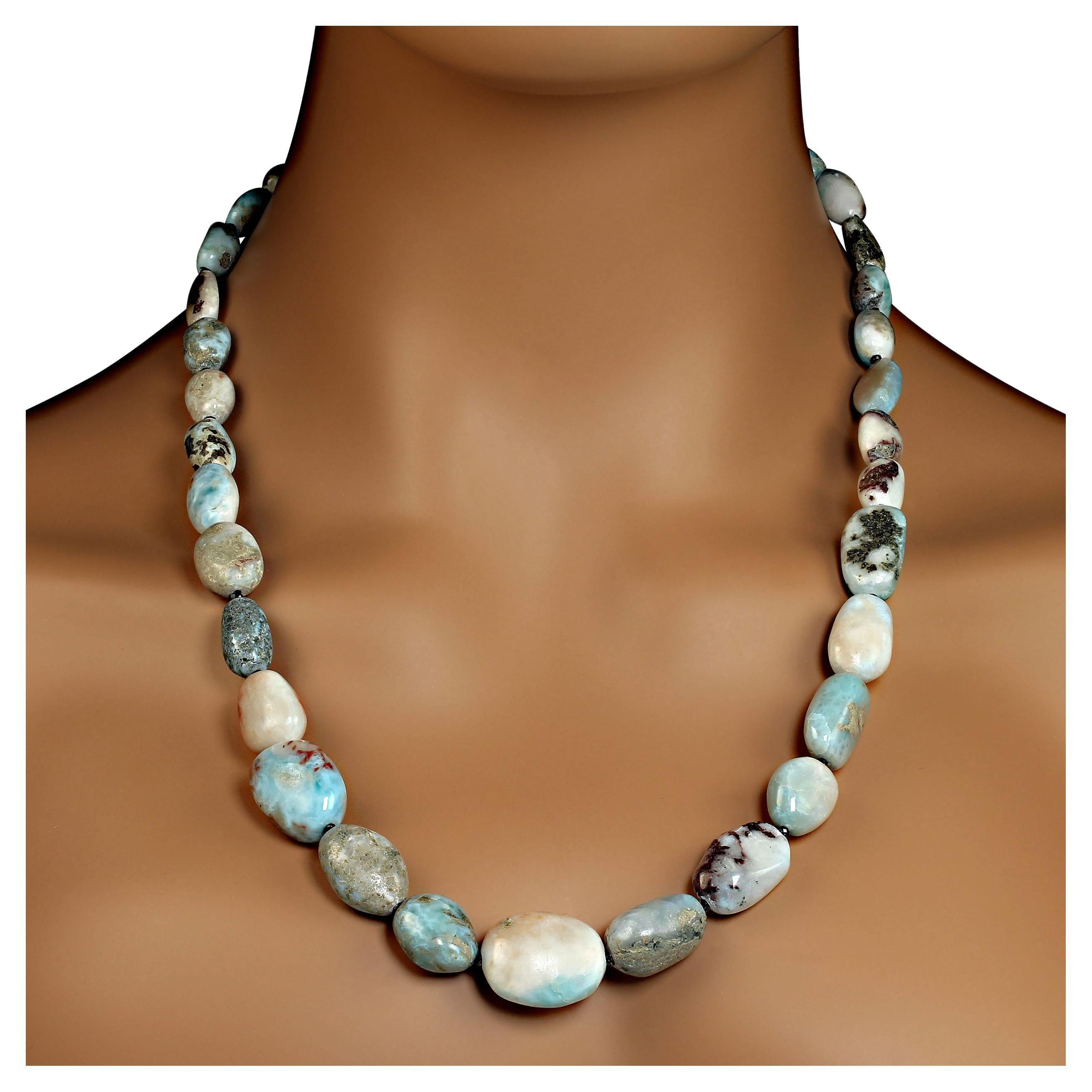 AJD 23 Inch Graduated Polished Larimar Necklace  Perfect Gift For Sale