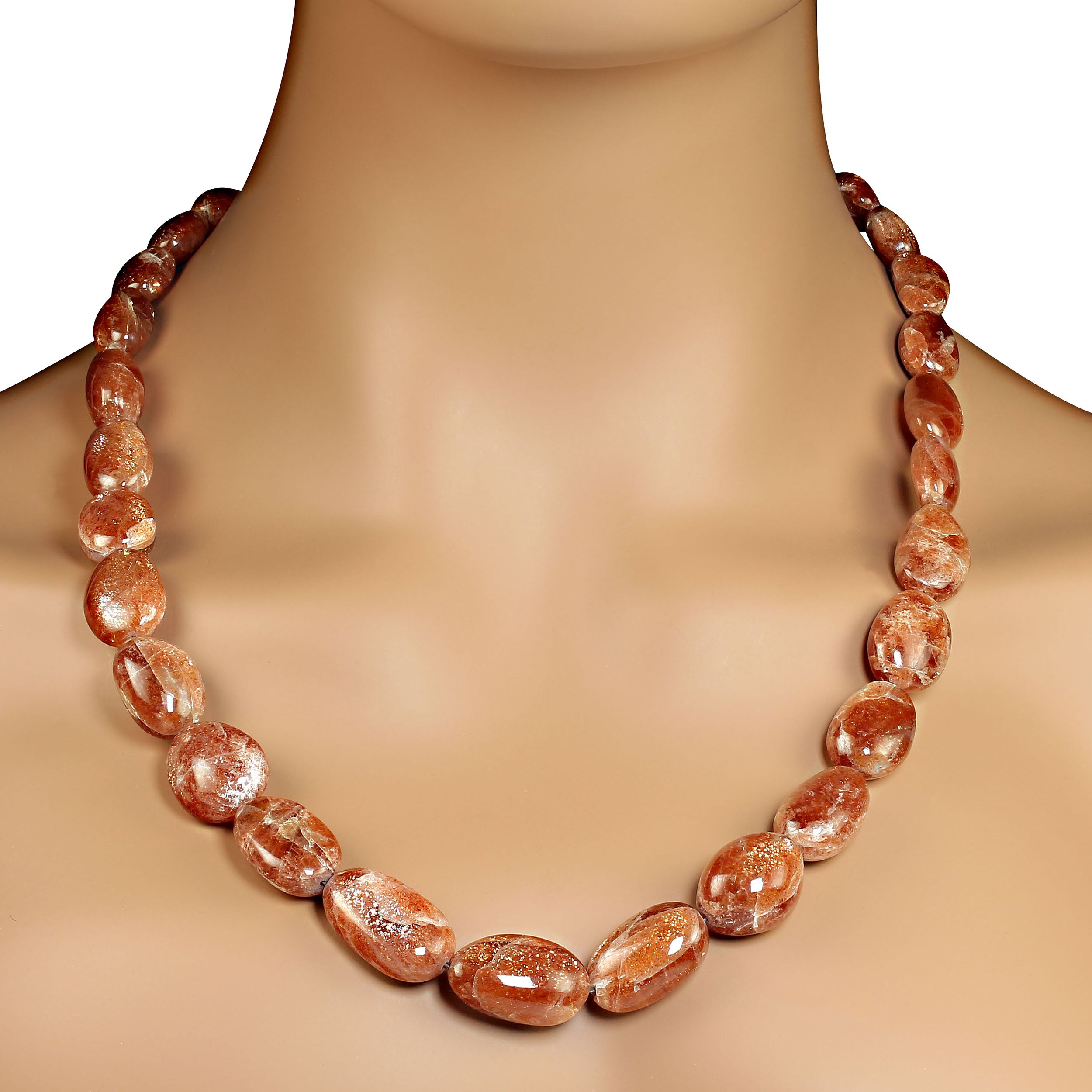 AJD Glorious Graduated 21-inch African Sunstone Necklace (Collier de pierres de soleil africaines)    Un cadeau parfait !