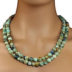AJD Collier à double brin de chrysocolla vert de 22 pouces  Excellent cadeau !