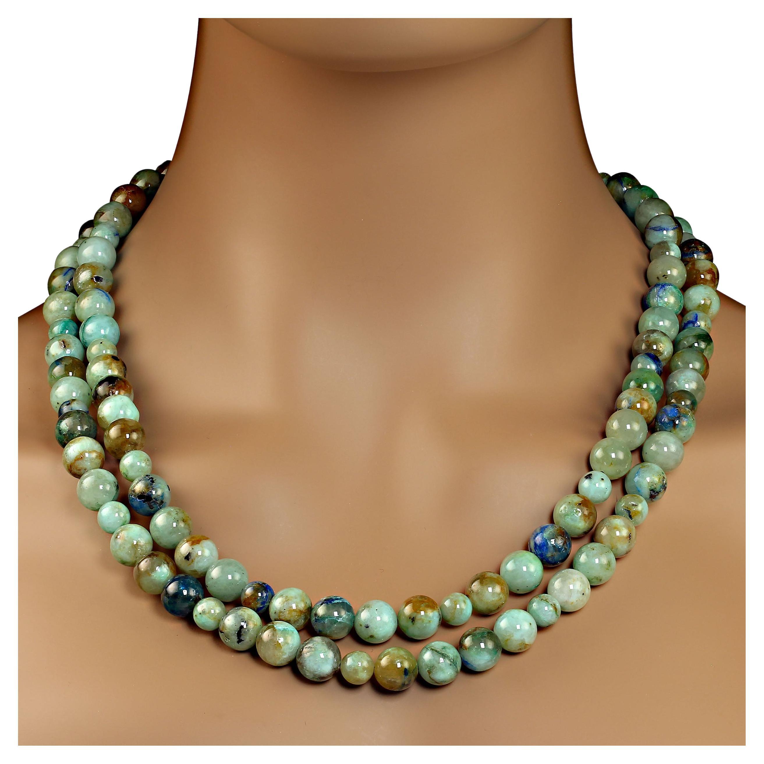 AJD 22 Inch Double strand necklace of green Chrysocolla  Great Gift!