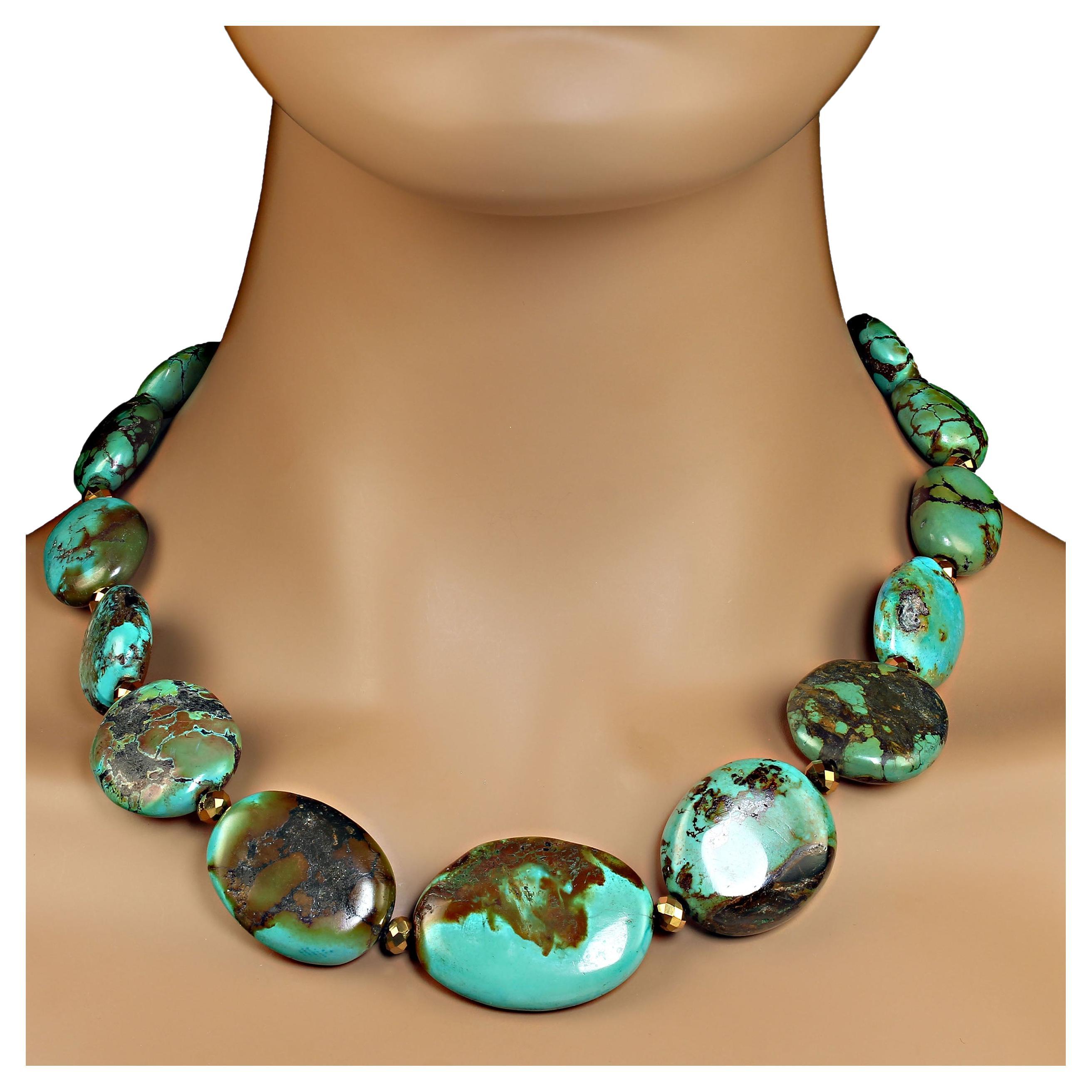 AJD 20 Inch Flat Oval Turquoise Nugget Necklace   Great Gift!