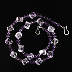 Antique AJD Rose of France Cubes and 6MM Amethyst in a 21 Inch Necklace