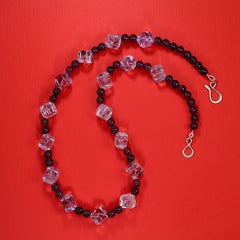 AJD Rose of France Cubes and 6MM Amethyst in a 21 Inch Necklace