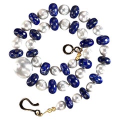 Elegant 20-Inch Lapis Lazuli & Pearl Necklace with 14K Gold Clasp