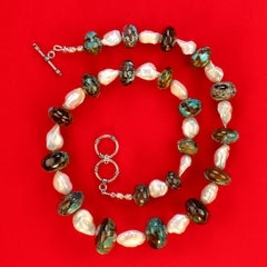 AJD Collana da 22 pollici in turchese Hubei misto a perle d
acqua dolce bianche