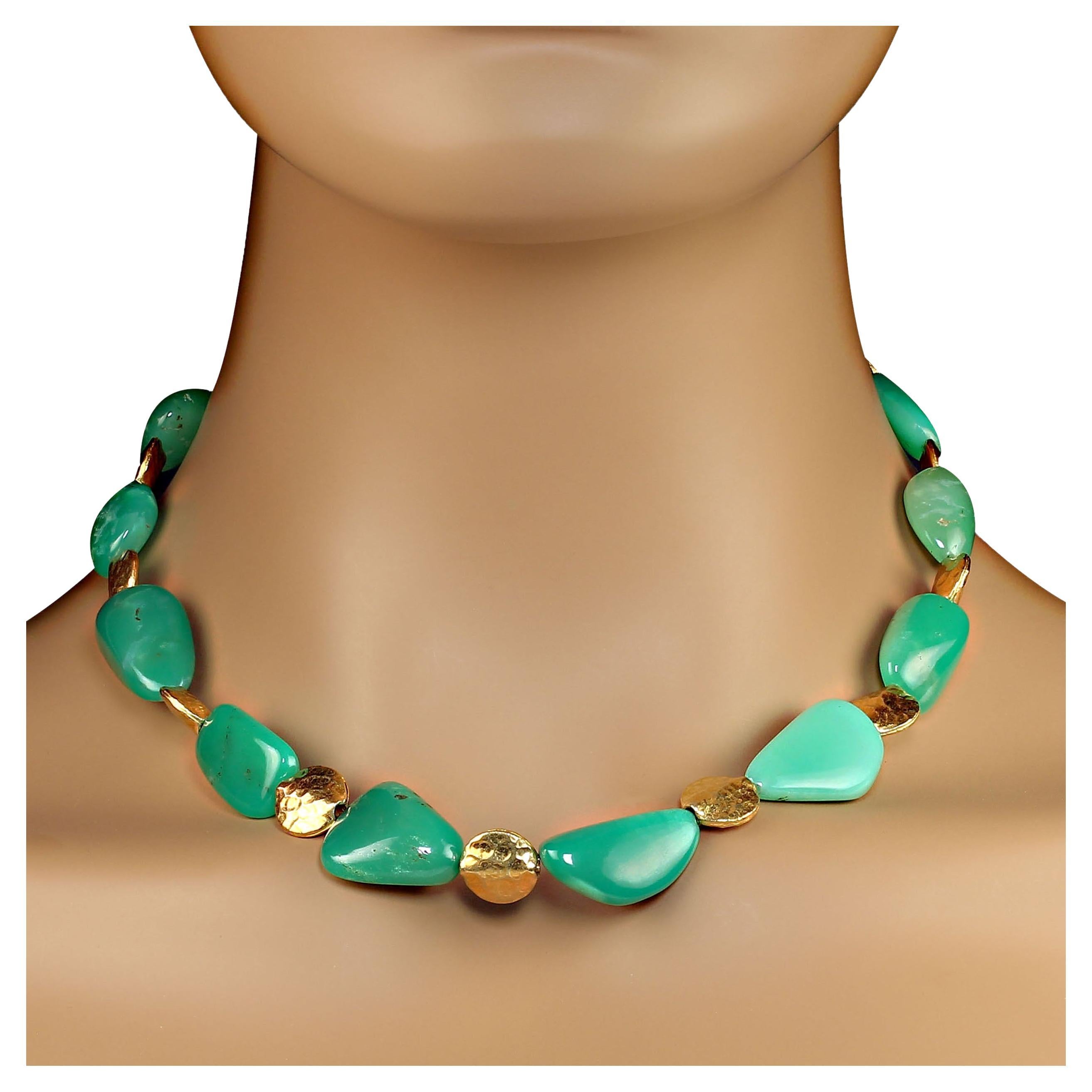 AJD 18 Inch Magnificent Chrysoprase Nugget Necklace with goldy accents