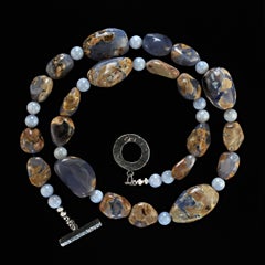 AJD 26 Zoll Exquisite blau Chalcedon polierte Nugget-Halskette aus Chalcedon