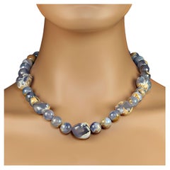 AJD 19 Inch Blue Chalcedony with Matrix necklace 