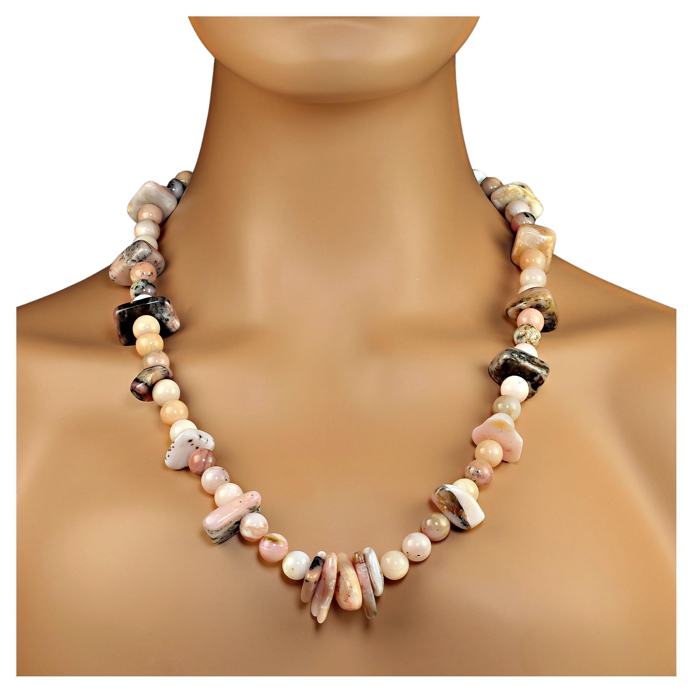AJD 25 Inch Pink Peruvian Opal necklace perfect for Winter  For Sale