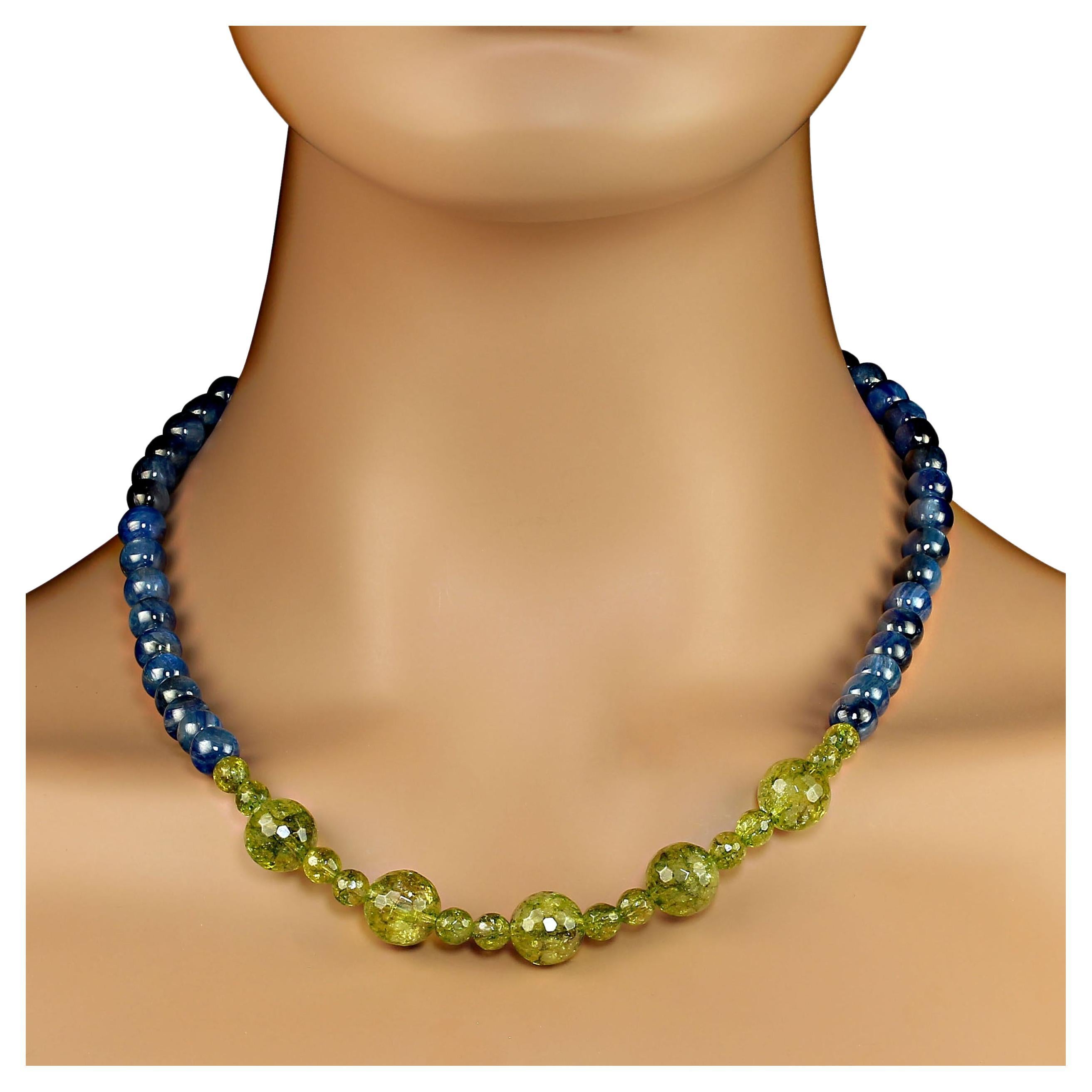 AJD 19 Inch Unique Peridot and Kyanite Necklace Perfect for Winter  Great Gift! For Sale