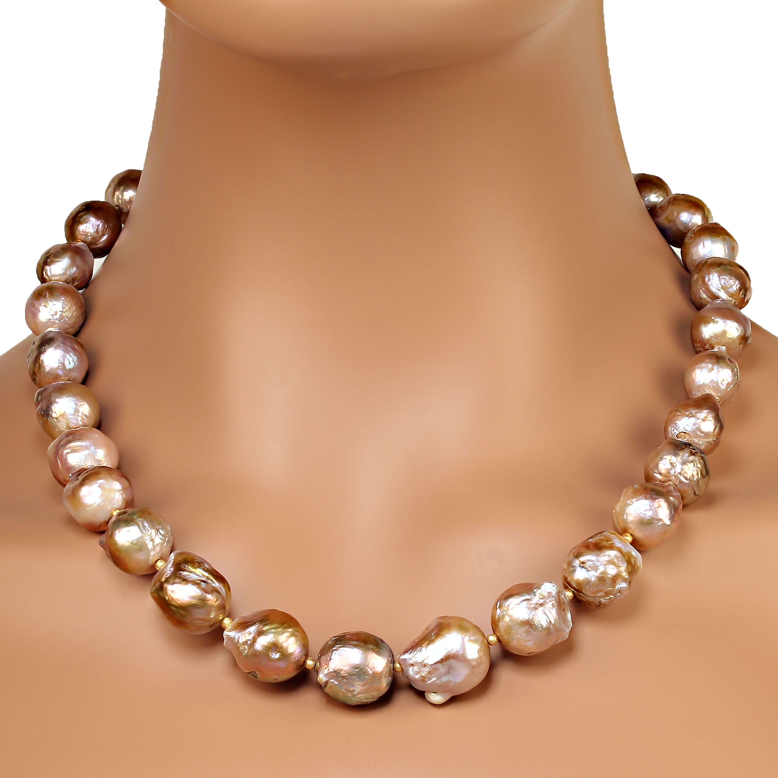 AJD 21 Inch Elegant Gold Baroque Pearl necklace with goldy accents Great Gift! For Sale