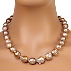 AJD 21 Inch Elegant Gold Baroque Pearl necklace with goldy accents Great Gift!